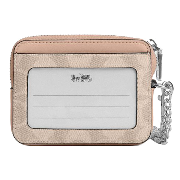 Coach Zip Card Case Signature Card Holder Silver Sand Taupe # CW883