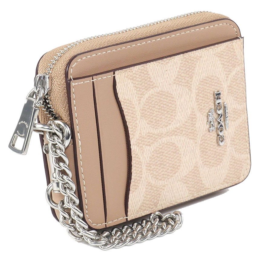 Coach Zip Card Case Signature Card Holder Silver Sand Taupe # CW883