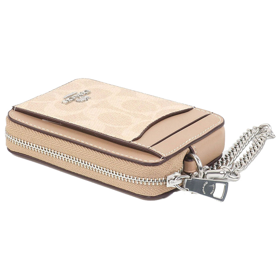 Coach Zip Card Case Signature Card Holder Silver Sand Taupe # CW883