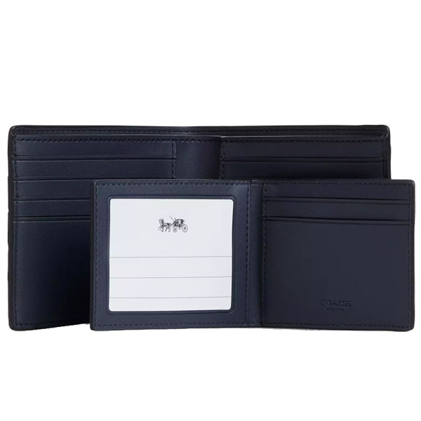 Coach Men 3-In-1 Wallet In Signature Canvas With Varsity Stripe Midnight Navy Multi # CW385