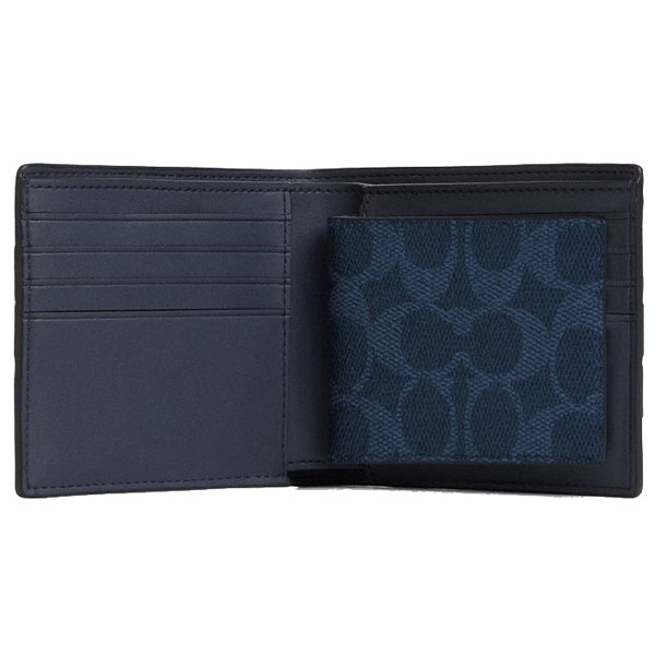 Coach Men 3-In-1 Wallet In Signature Canvas With Varsity Stripe Midnight Navy Multi # CW385