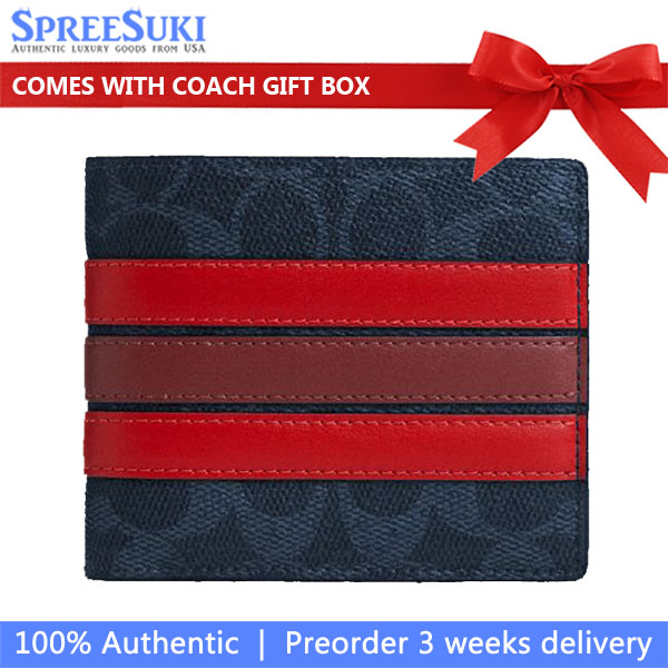 Coach Men 3-In-1 Wallet In Signature Canvas With Varsity Stripe Midnight Navy Multi # CW385
