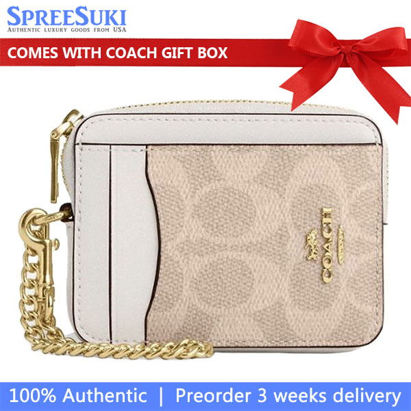 Coach Zip Card Case Signature Card Holder Sand Chalk # CW883