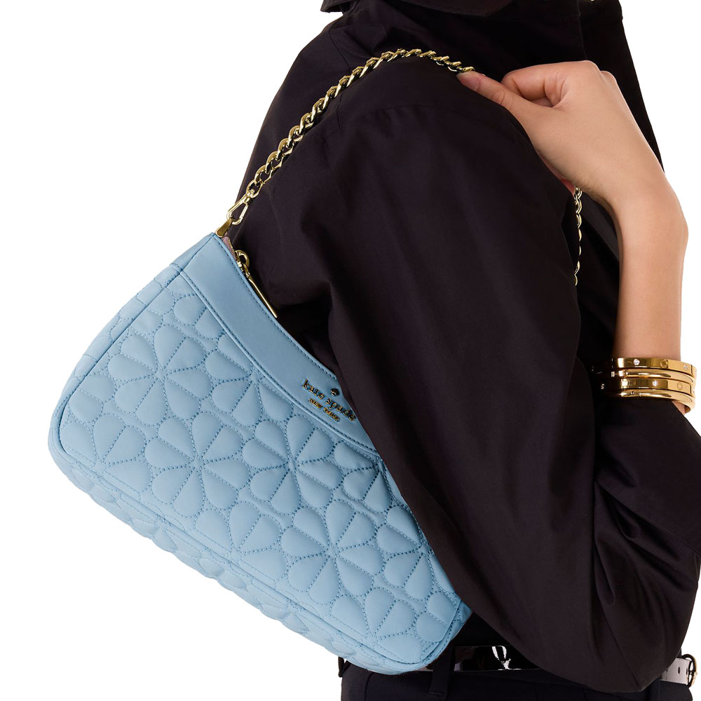 Kate Spade Spade Flower Quilted Fabric Convertible Crossbody Montauk Blue # KK077