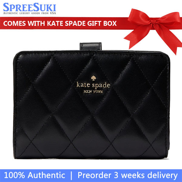 Kate Spade Medium Wallet Carey Smooth Quilted Medium Compact Bifold Black # KG424