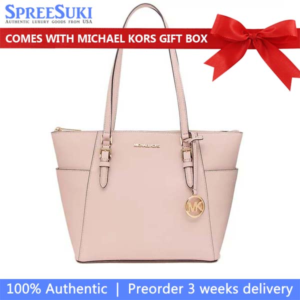 Michael Kors Tote Shoulder Bag Charlotte Leather Large Top Zip Tote Powder Blush Pink # 35T0GCFT7L