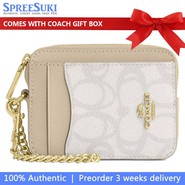Coach Zip Card Case In Sketch Signature Canvas Ivory # CBL78