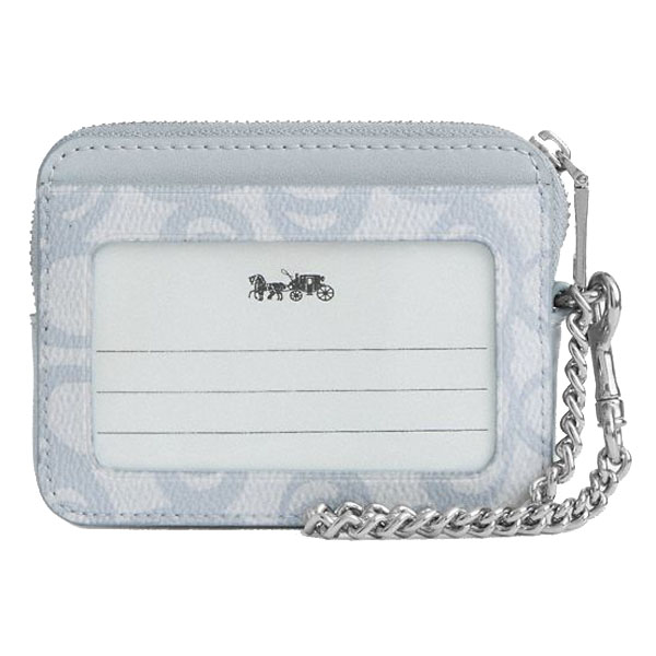 Coach Zip Card Case In Sketch Signature Canvas Silver Ice Blue # CBL78