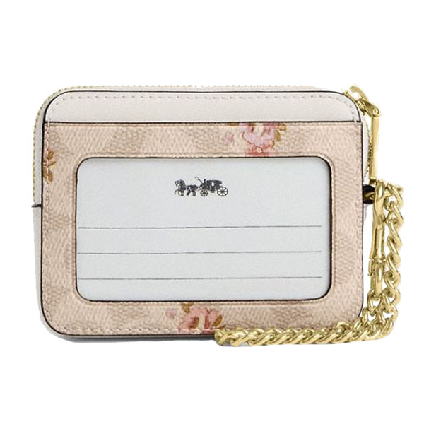 Coach Zip Card Case In Signature Canvas With Floral Print Sand Multi # CAR25