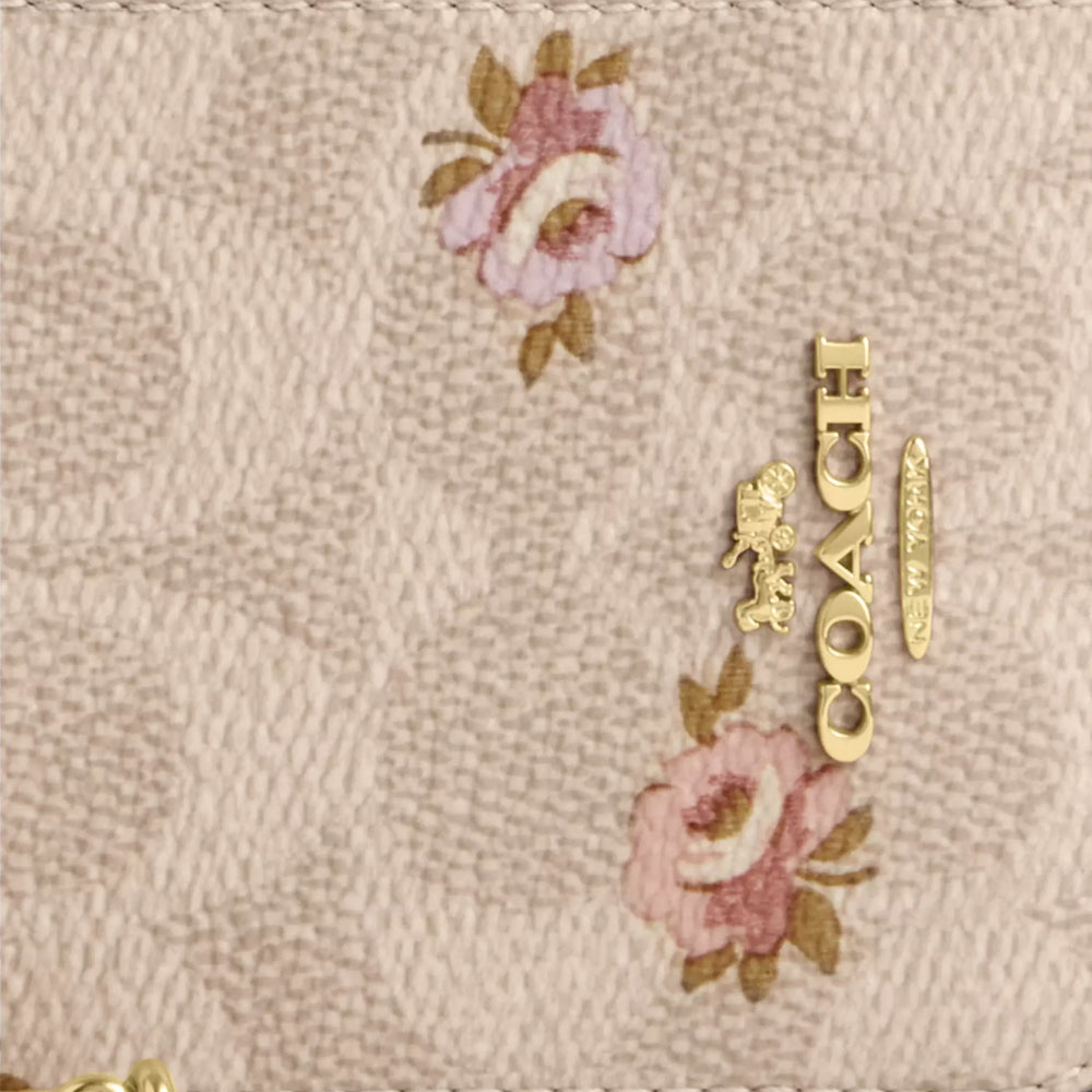 Coach Zip Card Case In Signature Canvas With Floral Print Sand Multi # CAR25