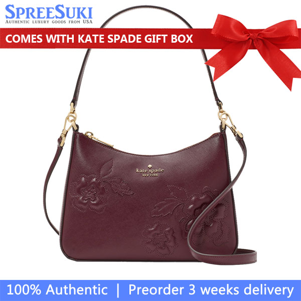 Kate Spade Margot Floral Applique Shoulder Bag Dark Merlot # KM139