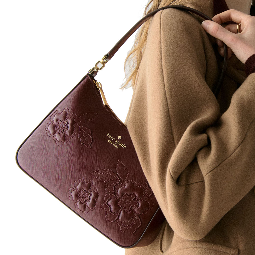 Kate Spade Margot Floral Applique Shoulder Bag Dark Merlot # KM139