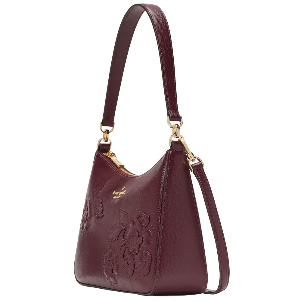 Kate Spade Margot Floral Applique Shoulder Bag Dark Merlot # KM139