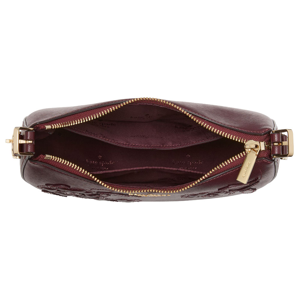 Kate Spade Madison Floral Applique Crescent Shoulder Bag Dark Merlot # KL938