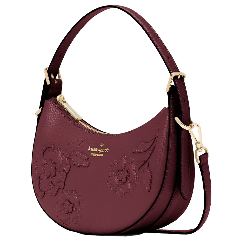 Kate Spade Madison Floral Applique Crescent Shoulder Bag Dark Merlot # KL938