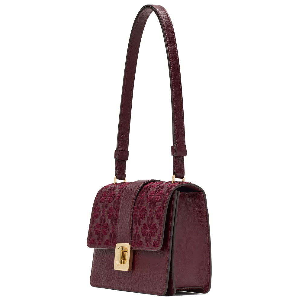Kate Spade Spade Flower Embroidered Flap Shoulder Bag Dark Merlot # KM153