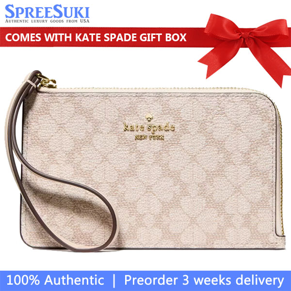 Kate Spade Small Wristlet Lucy Spade Flower Small Lzip Wristlet Dark Beige Multi # KM460
