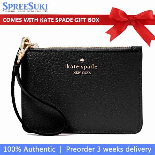 Kate Spade Lena Pebbled Leather Small Card Holder Wristlet Card Case Black # KH789