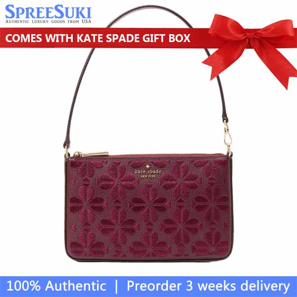 Kate Spade Spade Flower Embroidered Convertible Wristlet Dark Merlot # KL898