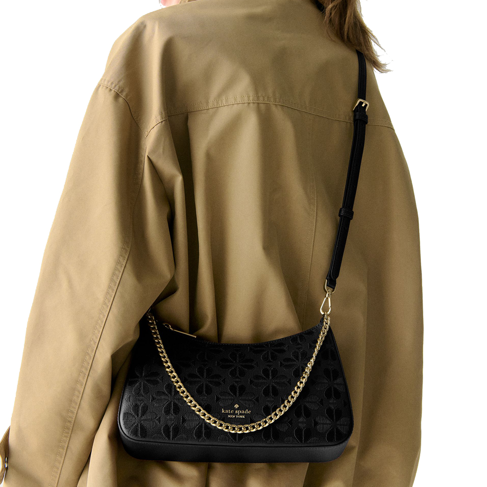 Kate Spade Spade Flower Embroidered Medium Convertible Crossbody Black # KL955