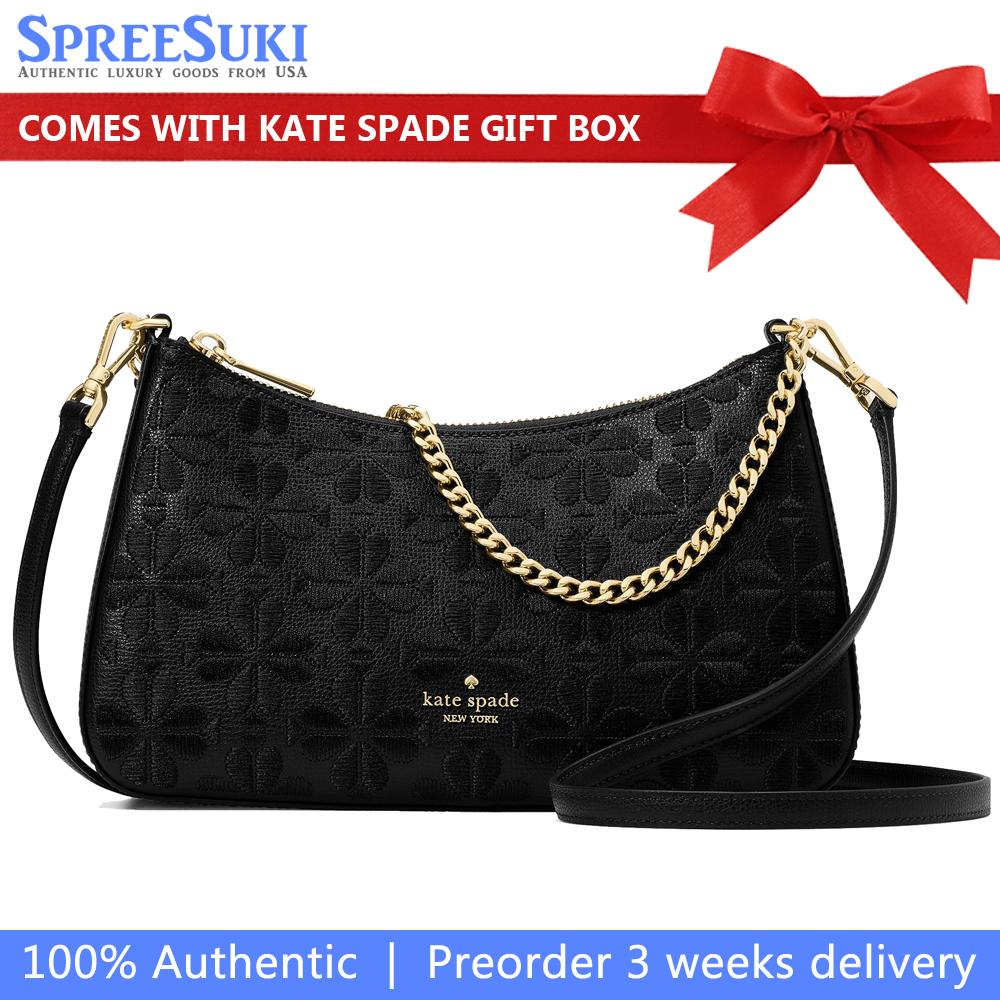 Kate Spade Spade Flower Embroidered Medium Convertible Crossbody Black # KL955