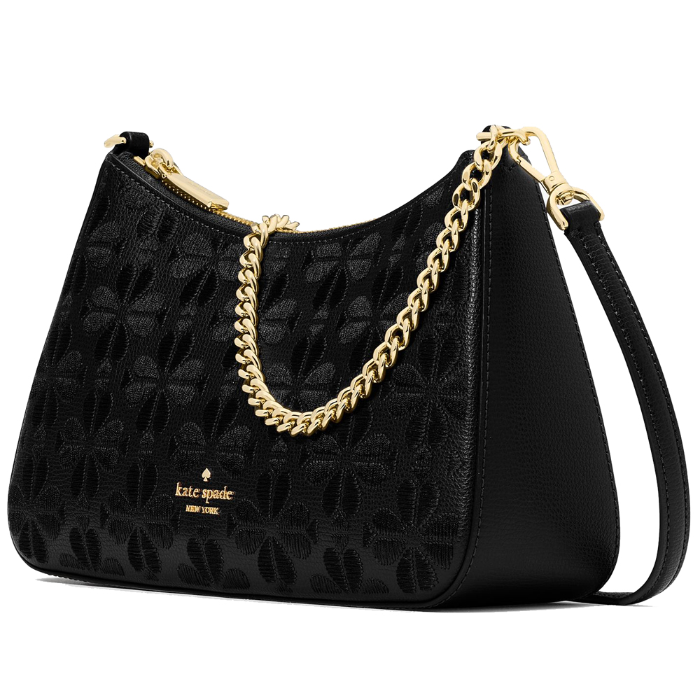 Kate Spade Spade Flower Embroidered Medium Convertible Crossbody Black # KL955
