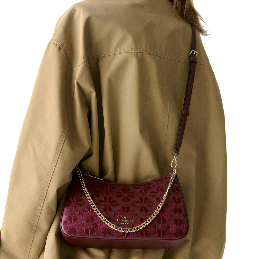 Kate Spade Spade Flower Embroidered Medium Convertible Crossbody Dark Merlot # KL955