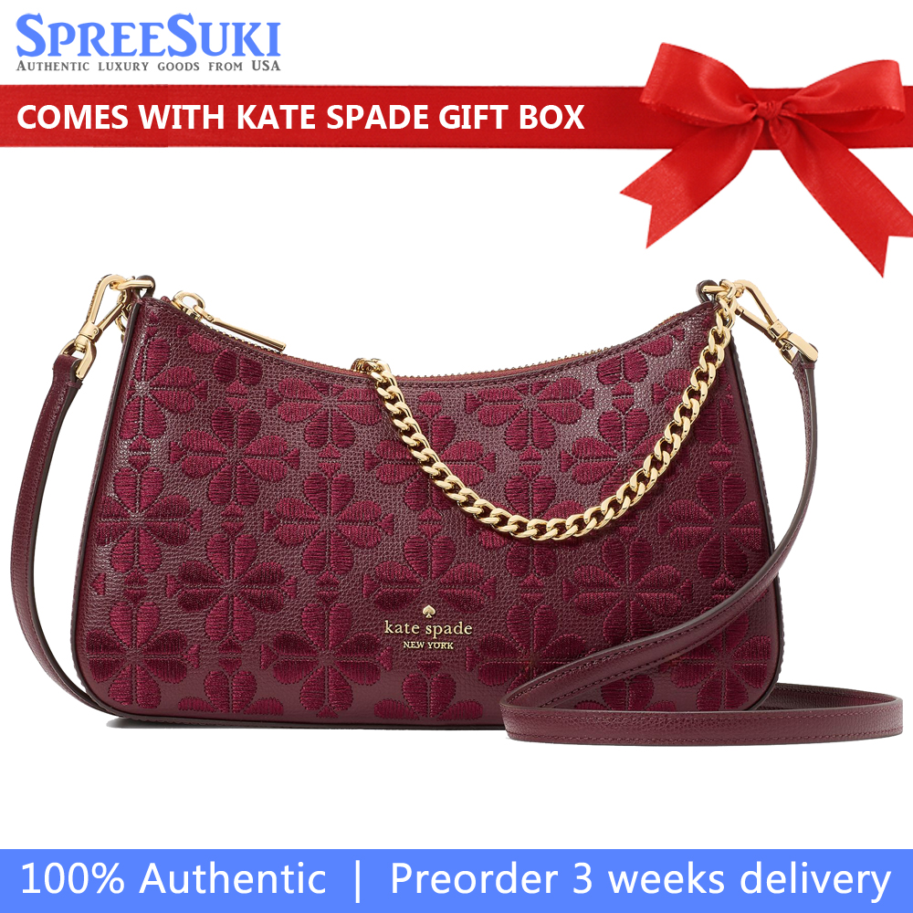 Kate Spade Spade Flower Embroidered Medium Convertible Crossbody Dark Merlot # KL955
