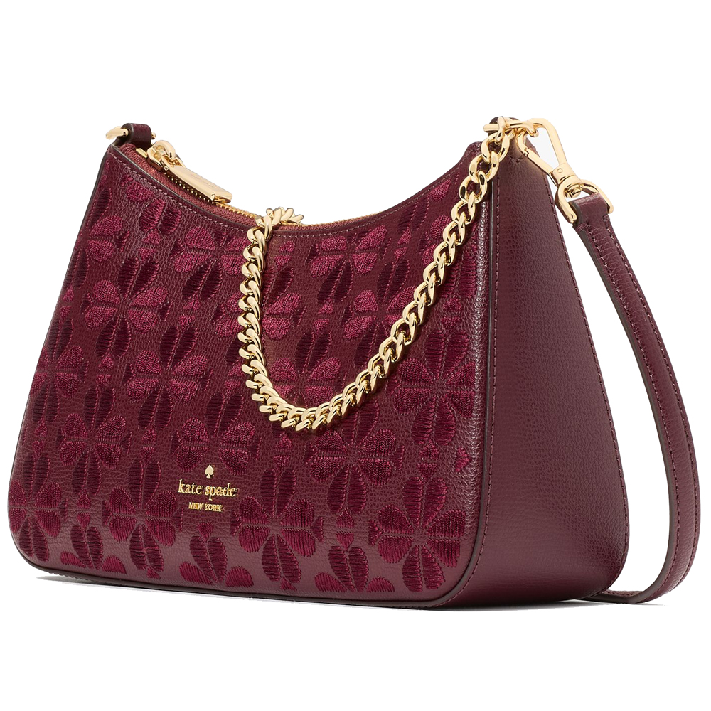Kate Spade Spade Flower Embroidered Medium Convertible Crossbody Dark Merlot # KL955