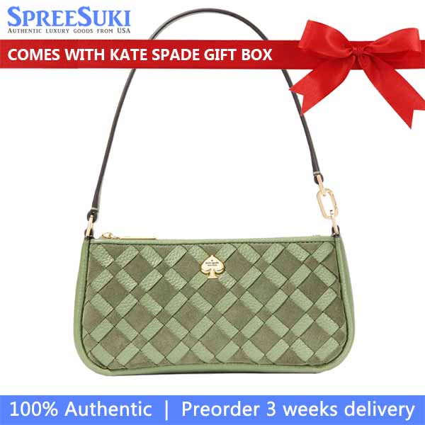 Kate Spade Kayla Woven Leather Convertible Wristlet Cedar Stand # KM148