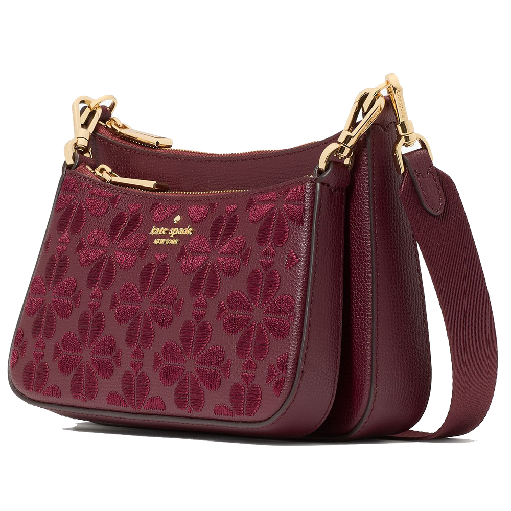 Kate Spade Duet Spade Flower Embroidered Small Crossbody Dark Merlot # KL832