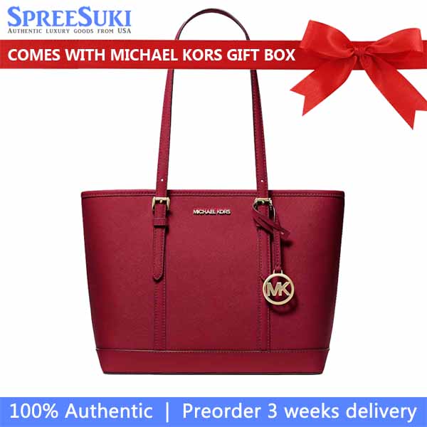 Michael Kors Tote With Gift Bag Jet Set Travel Small Zip Top Tote Shoulder Bag Cherry # 35S0GTVT1L