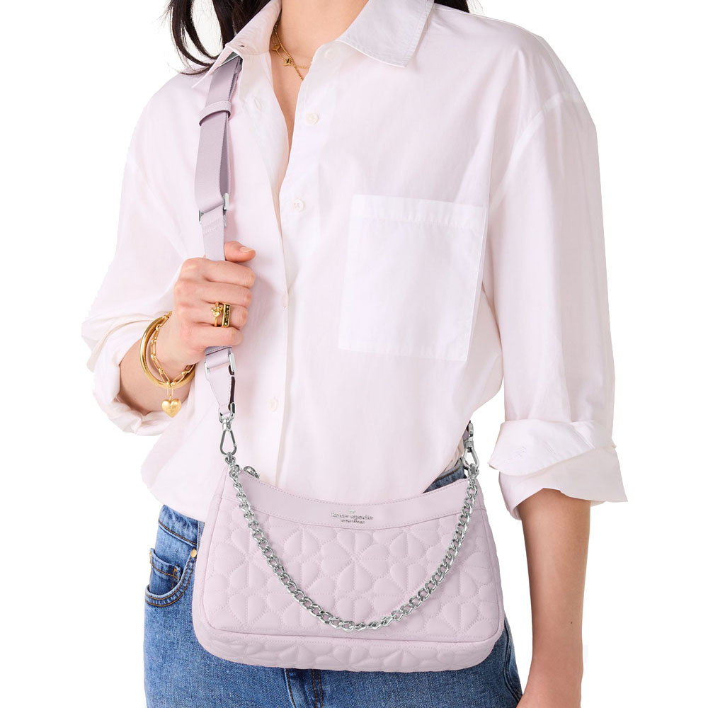 Kate Spade Spade Flower Quilted Fabric Convertible Crossbody Pale Amethyst # KK077