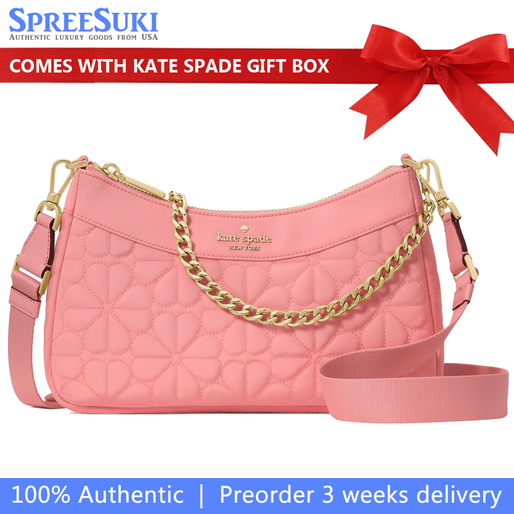 Kate Spade Spade Flower Quilted Fabric Convertible Crossbody Terracotta Tile # KK077