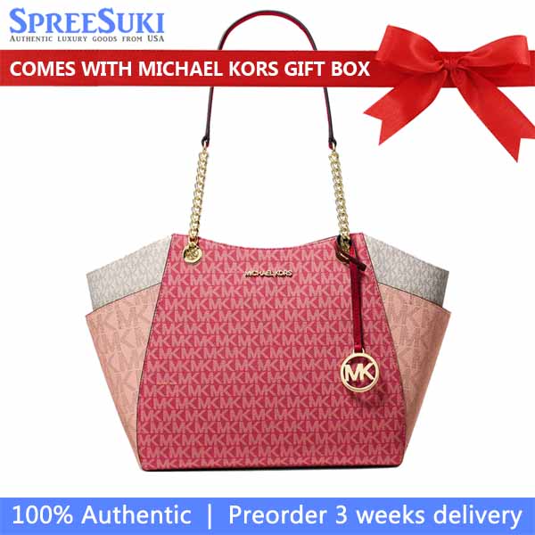 Michael Kors Jet Set Large Color-Block Signature Logo Tote Bag Cherry Multi # 35S5GTVE3B