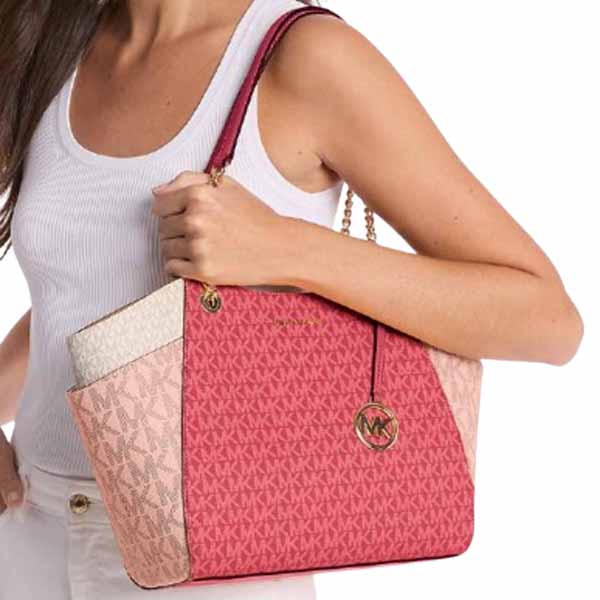 Michael Kors Jet Set Large Color-Block Signature Logo Tote Bag Cherry Multi # 35S5GTVE3B