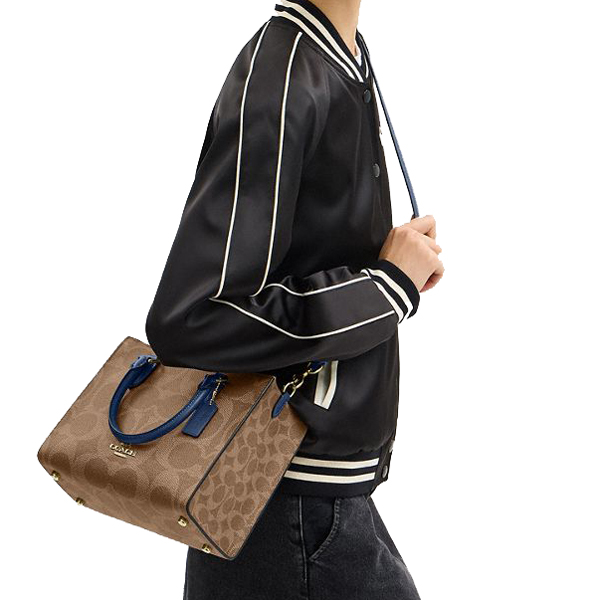 Coach Maggie Small Tote Bag In Signature Canvas Tan Deep Blue # CAL28