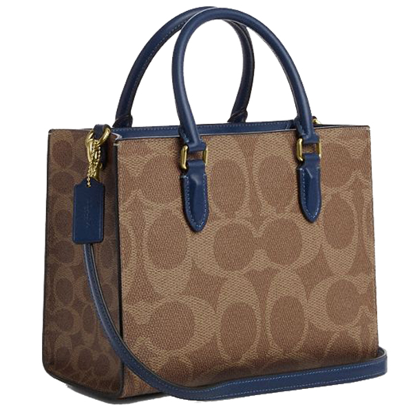 Coach Maggie Small Tote Bag In Signature Canvas Tan Deep Blue # CAL28
