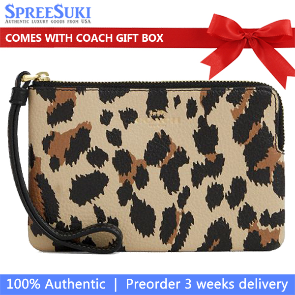 Coach Corner Zip Wristlet With Leopard Print Leopard Multi # CCJ74