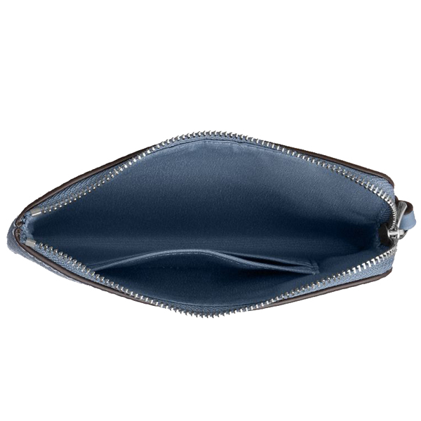 Coach Corner Zip Wristlet In Signature Canvas Silver Chambray # CAQ75