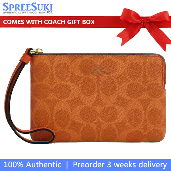 Coach Corner Zip Wristlet In Signature Canvas Bright Canyon # CAQ75