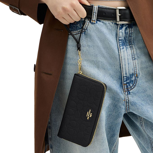 Coach Long Zip Around Wallet In Signature Leather Black # CCL35