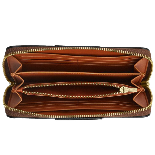 Coach Long Zip Around Wallet In Signature Canvas With Stripe Tan Black # CW947