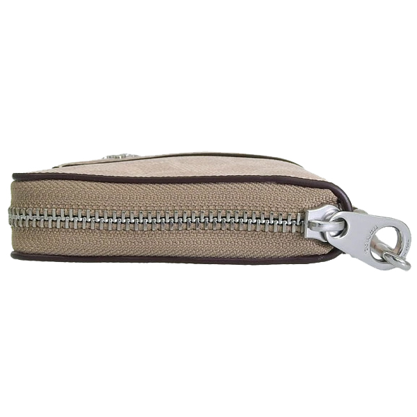 Coach Long Zip Around Wallet In Signature Canvas With Stripe Silver Sand Taupe # CW947