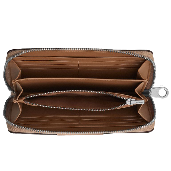 Coach Long Zip Around Wallet In Signature Canvas With Stripe Silver Sand Taupe # CW947