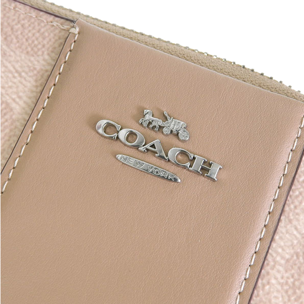 Coach Long Zip Around Wallet In Signature Canvas With Stripe Silver Sand Taupe # CW947
