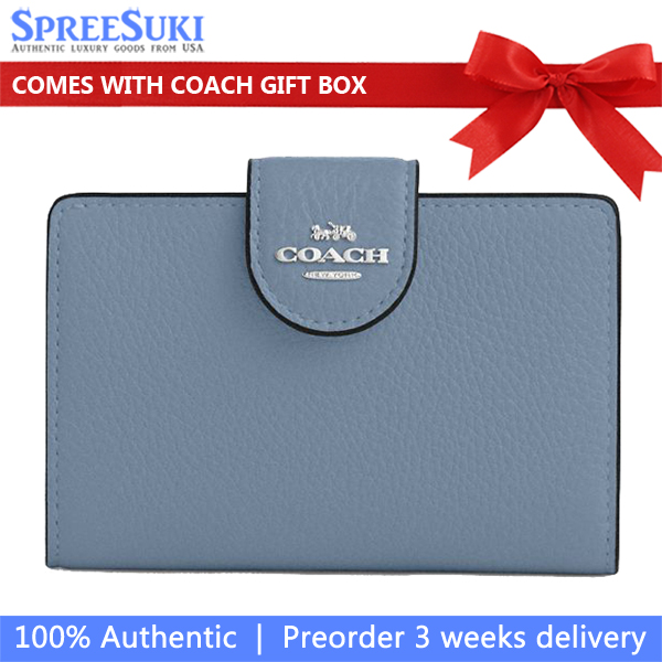 Coach Medium Corner Zip Wallet Silver Pale Lapis # CBO41