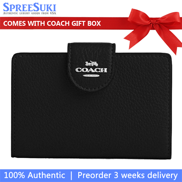 Coach Medium Corner Zip Wallet Silver Black # CBO41