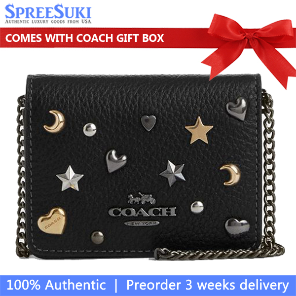 Coach Mini Wallet On A Chain With Rivets Gunmetal Black Multi # CCI79
