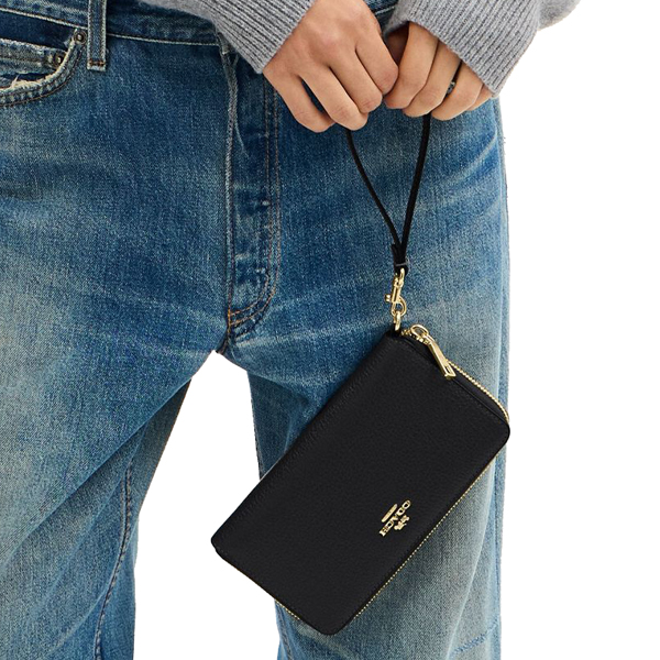 Coach Long Zip Around Wallet With Detachable Card Case Black # CBZ98